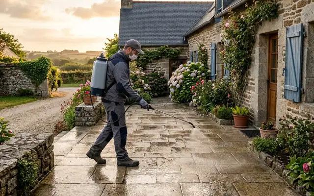 Anti-mousse — nettoyage de terrasse dans le pays de Redon
